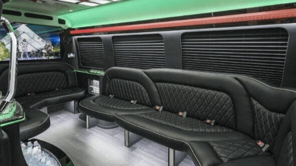 Interior of Charter Bus Company Round Rock's 14 Passenger Sprinter Limousine in Round Rock