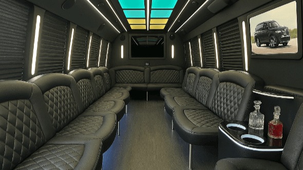 Interior of Charter Bus Company Temple's 25 Passenger Party Bus in Temple
