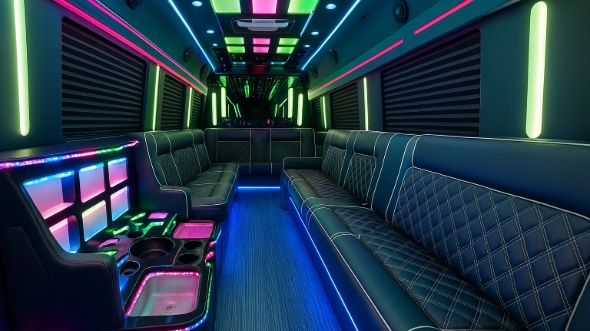 Interior of Charter Bus Company Waco's 28 Passenger Party Bus in Waco