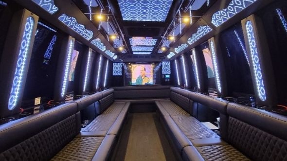 Interior of Charter Bus Company Conroe's 30 Passenger Party Bus in Conroe