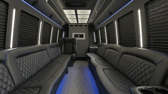 Interior of Charter Bus Company Conroe's 40 Passenger Party Bus in Conroe
