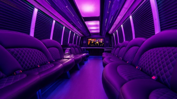 Interior of Charter Bus Company Waco's 40 Passenger Party Bus in Waco