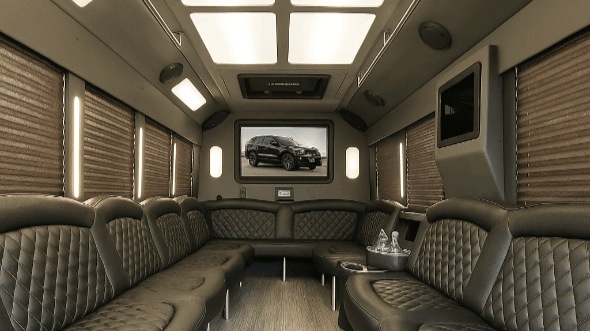 Interior of Charter Bus Company Conroe's 50 Passenger Party Bus in Conroe