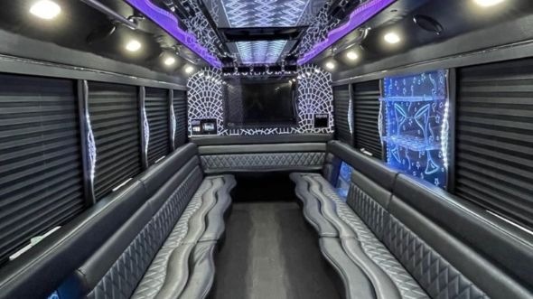 Interior of Charter Bus Company Waco's 50 Passenger Party Bus in Waco